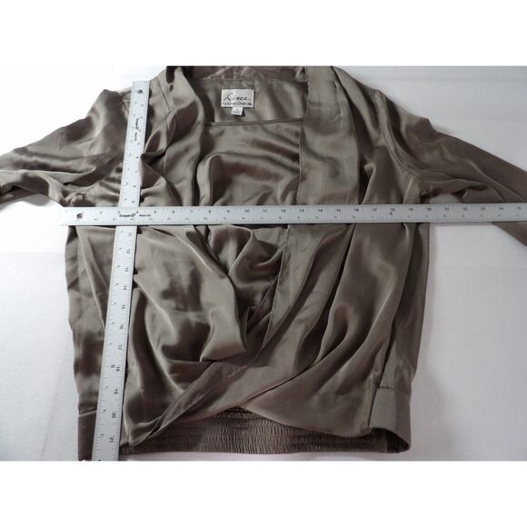 Linea By Louis Dell'Olio Medium Blouse Drapeneck Crossover Faux Tan Silky Taupe - Picture 7 of 12